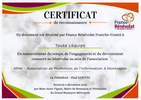 Reconnaissance par France Bénévolat